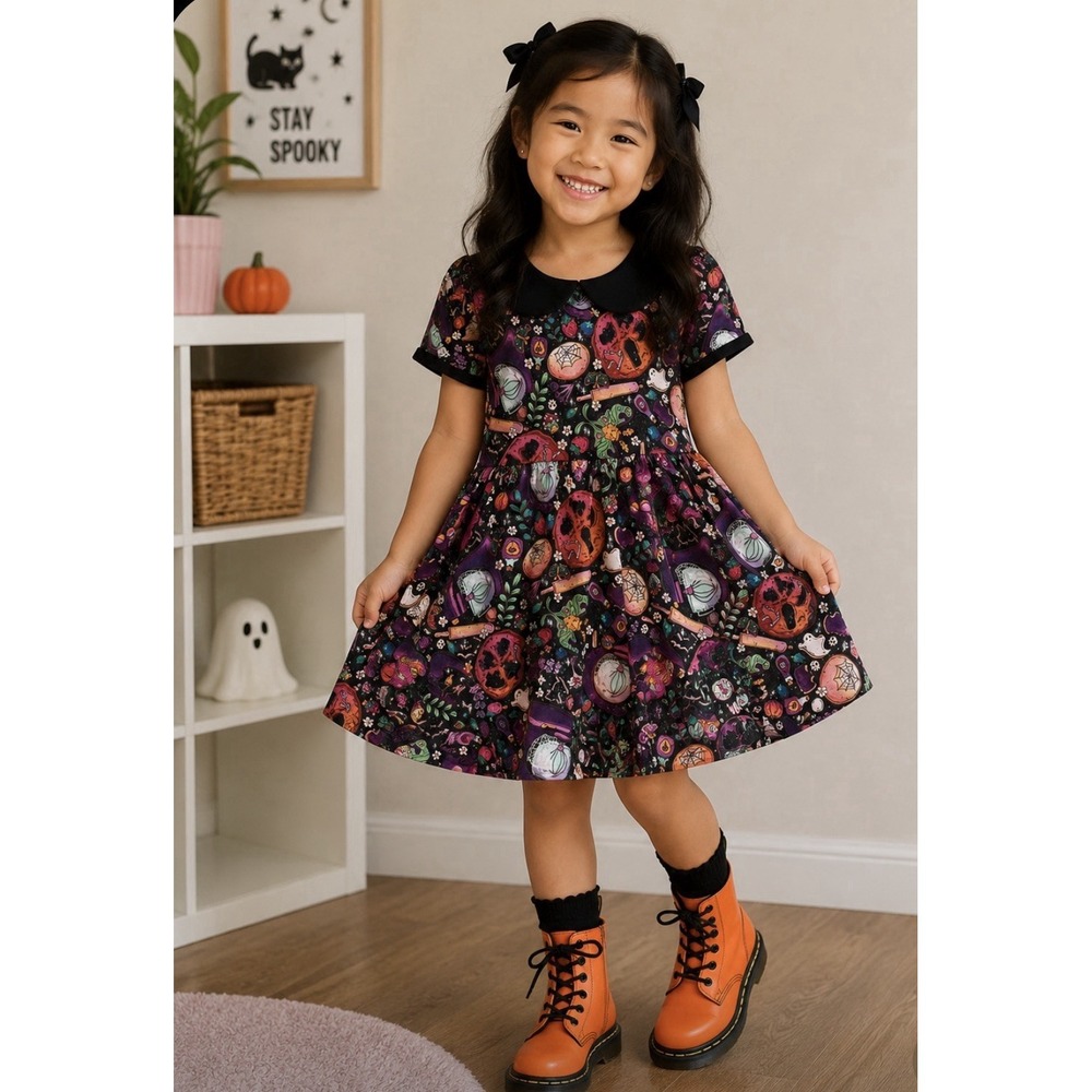 Onyx & Lore Night Before Christmas Twirl Dress Girls  7/8 Halloween Holiday Bamb
